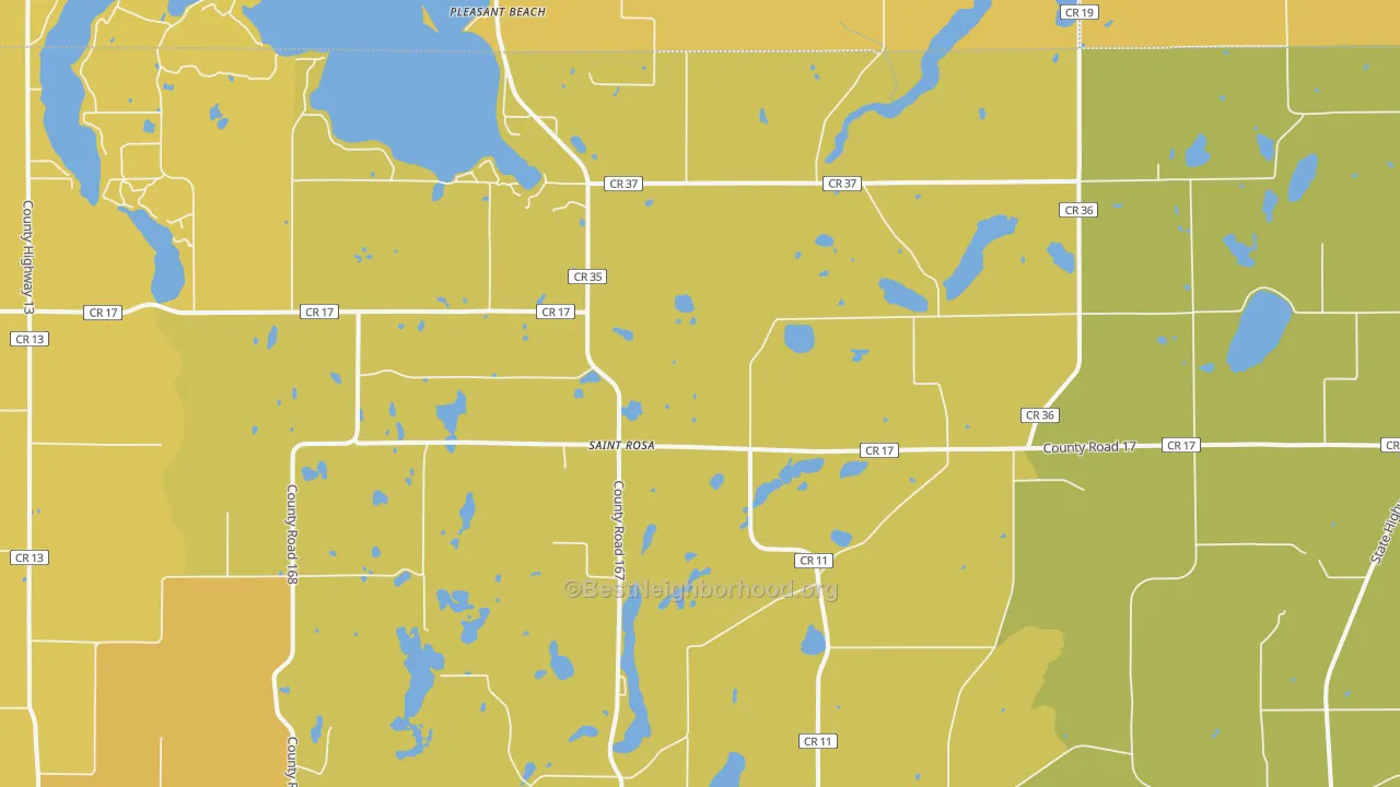Map of the best neighborhoods in the St. Rosa area, with better matches in green and worse matches in red