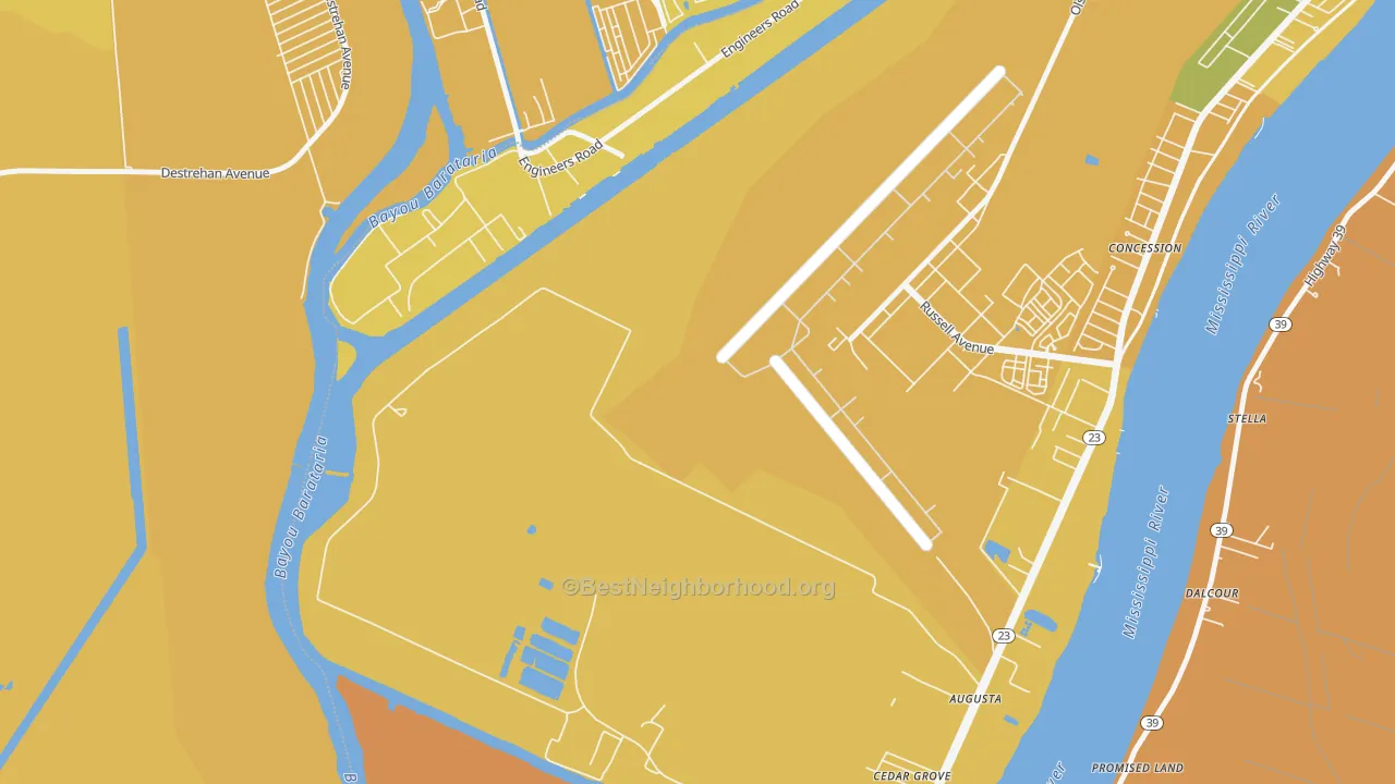 Map of the best neighborhoods in the St. Rosalie area, with better matches in green and worse matches in red