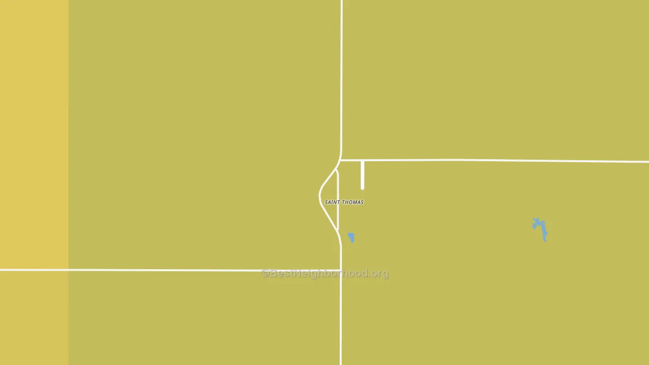 Map of the best neighborhoods in the St. Thomas area, with better matches in green and worse matches in red