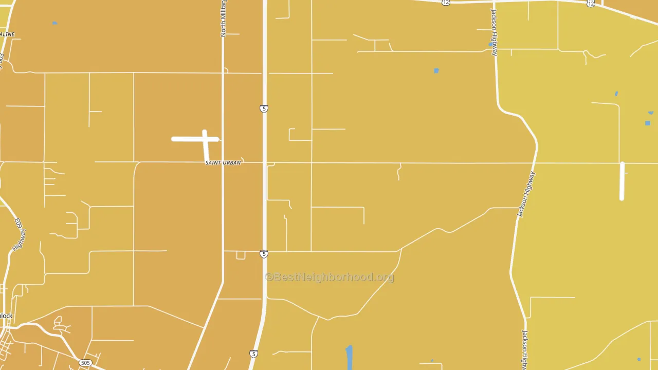 Map of the best neighborhoods in the St. Urbans area, with better matches in green and worse matches in red