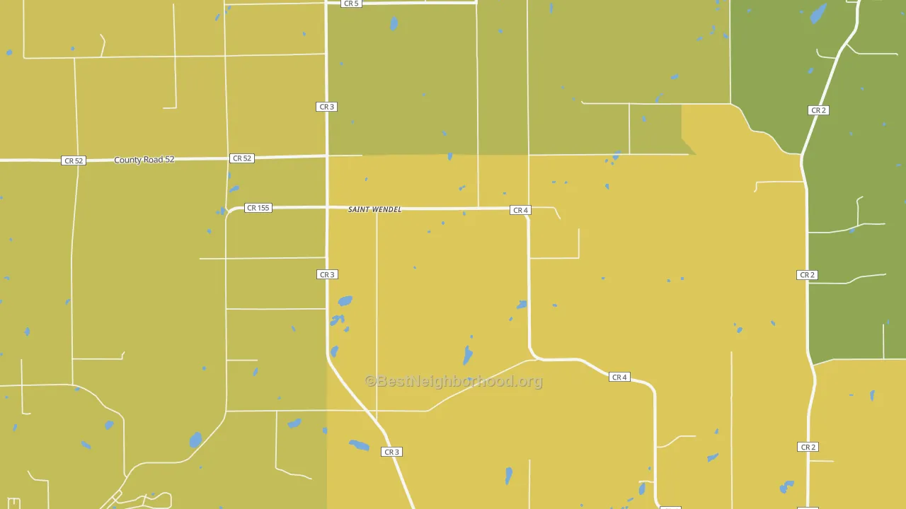 Map of the best neighborhoods in the St. Wendel area, with better matches in green and worse matches in red