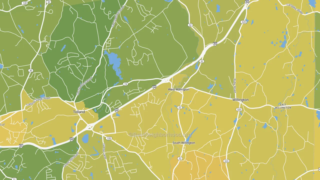 Map of the best neighborhoods in the Stafford area, with better matches in green and worse matches in red