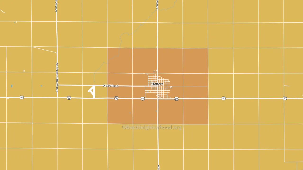 Map of the best neighborhoods in the Stafford area, with better matches in green and worse matches in red