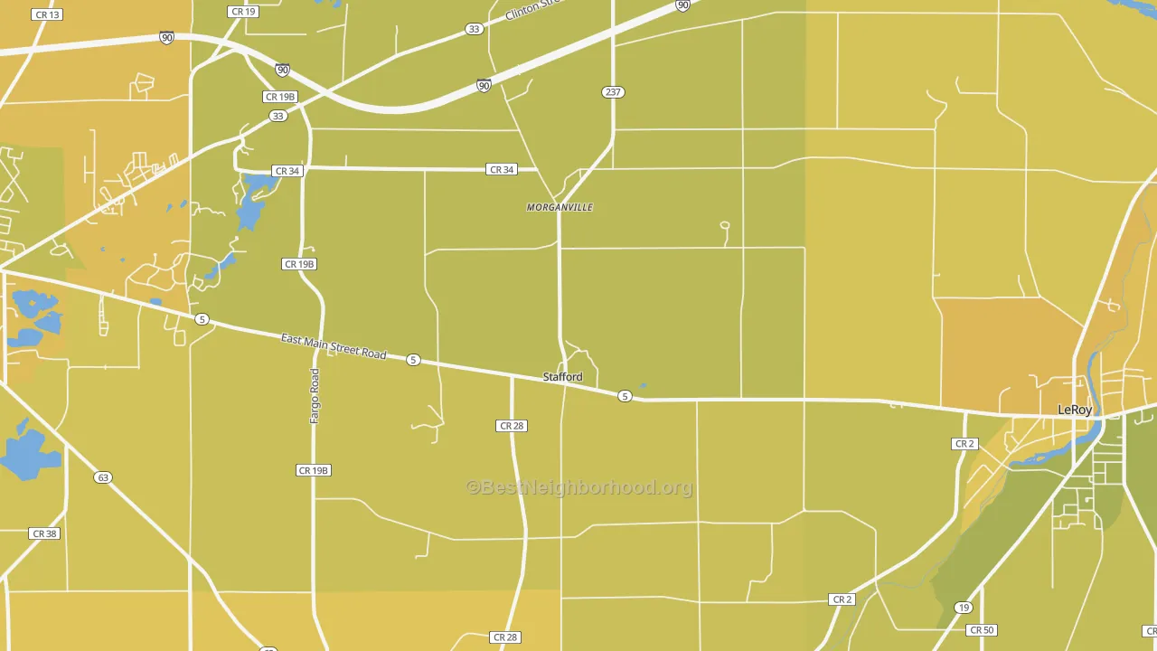 Map of the best neighborhoods in the Stafford area, with better matches in green and worse matches in red