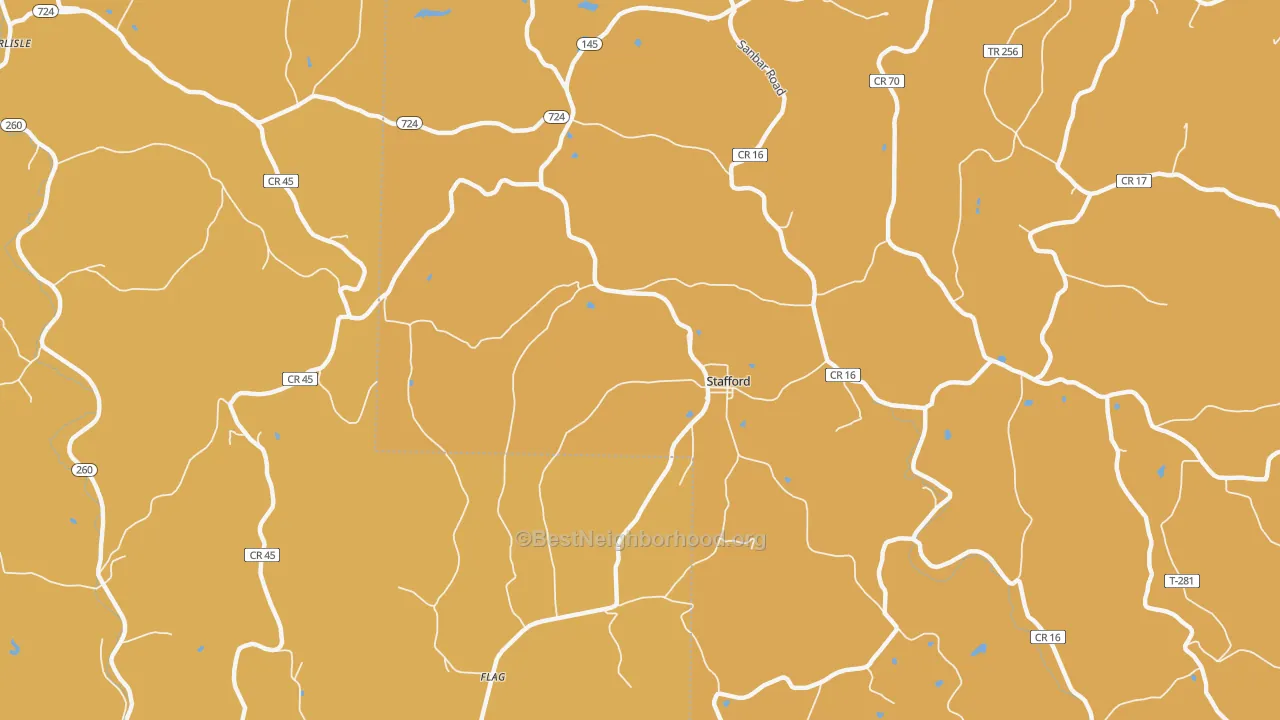 Map of the best neighborhoods in the Stafford area, with better matches in green and worse matches in red