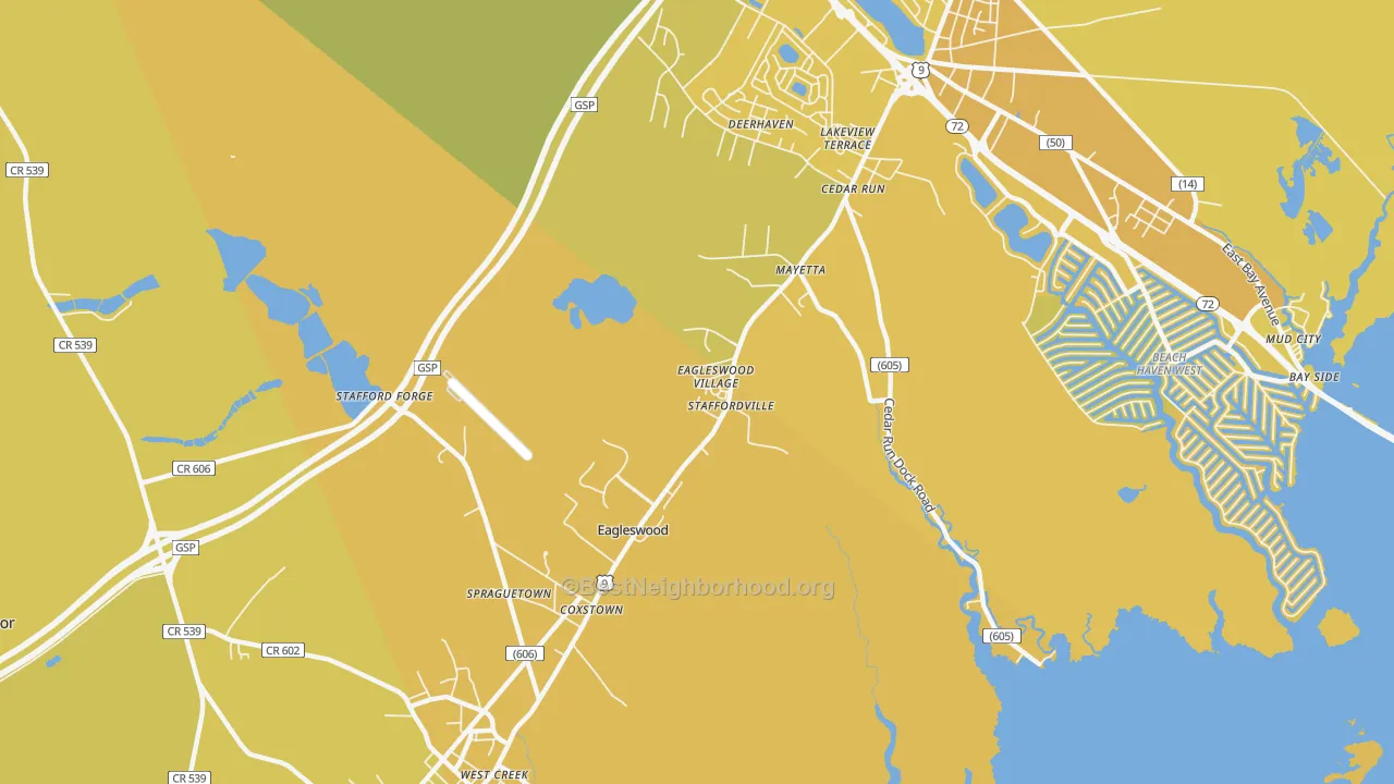 Map of the best neighborhoods in the Staffordville area, with better matches in green and worse matches in red
