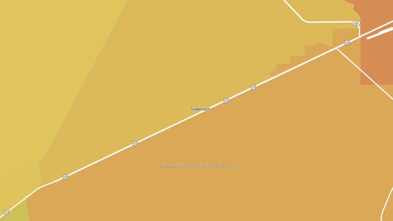 Map of the best neighborhoods in the Stagecoach area, with better matches in green and worse matches in red