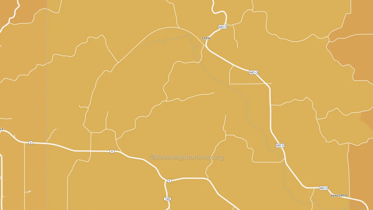 Map of the best neighborhoods in the Stahl area, with better matches in green and worse matches in red