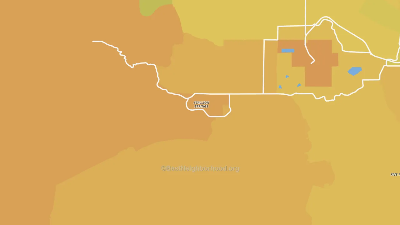 Map of the best neighborhoods in the Stallion Springs area, with better matches in green and worse matches in red