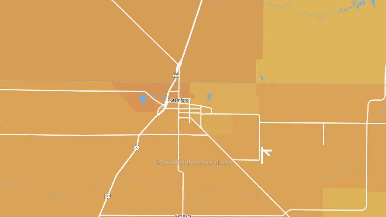 Map of the best neighborhoods in the Stamford area, with better matches in green and worse matches in red