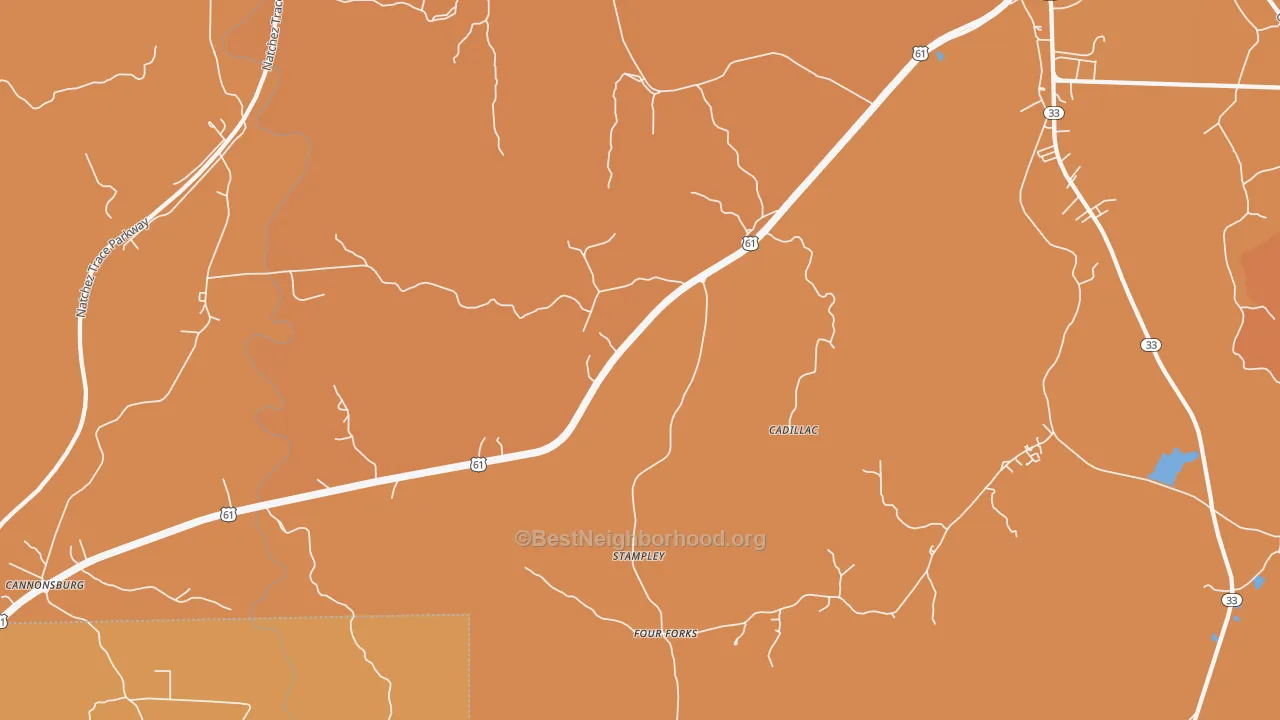 Map of the best neighborhoods in the Stampley area, with better matches in green and worse matches in red