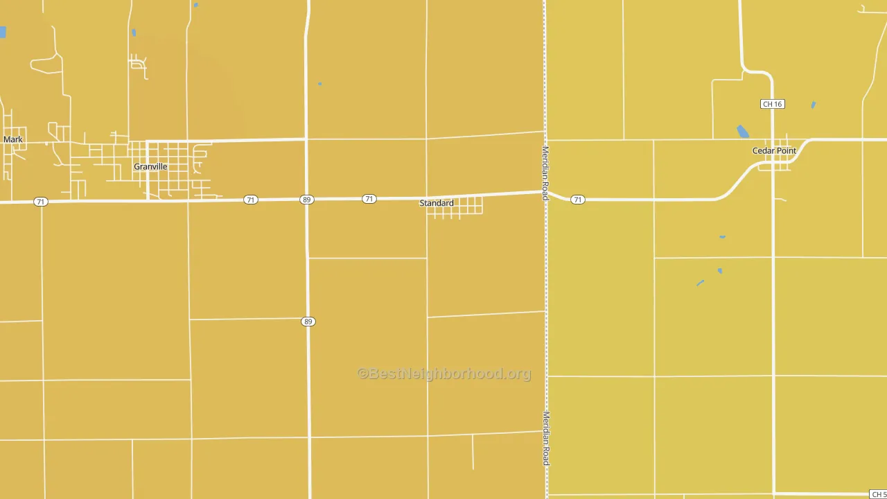 Map of the best neighborhoods in the Standard area, with better matches in green and worse matches in red
