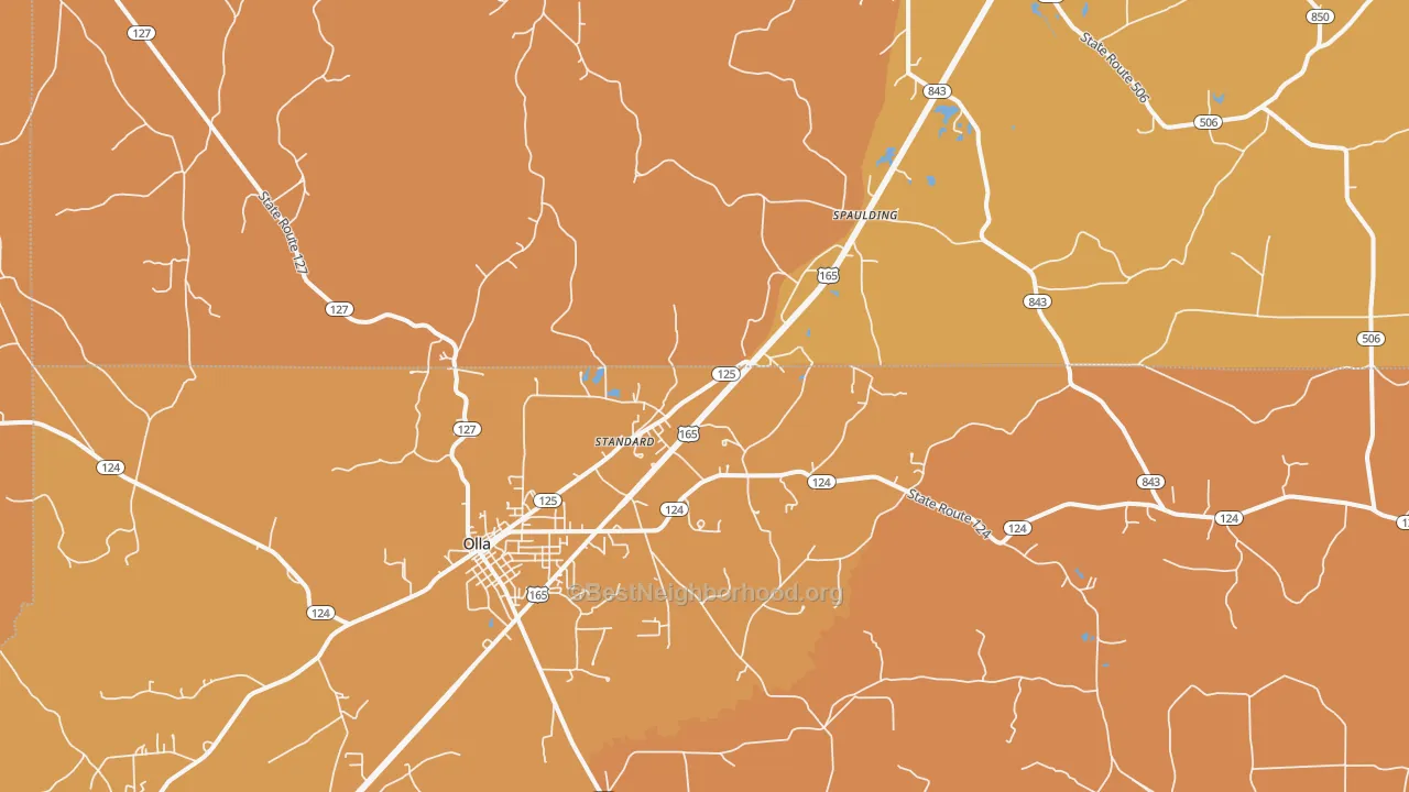 Map of the best neighborhoods in the Standard area, with better matches in green and worse matches in red