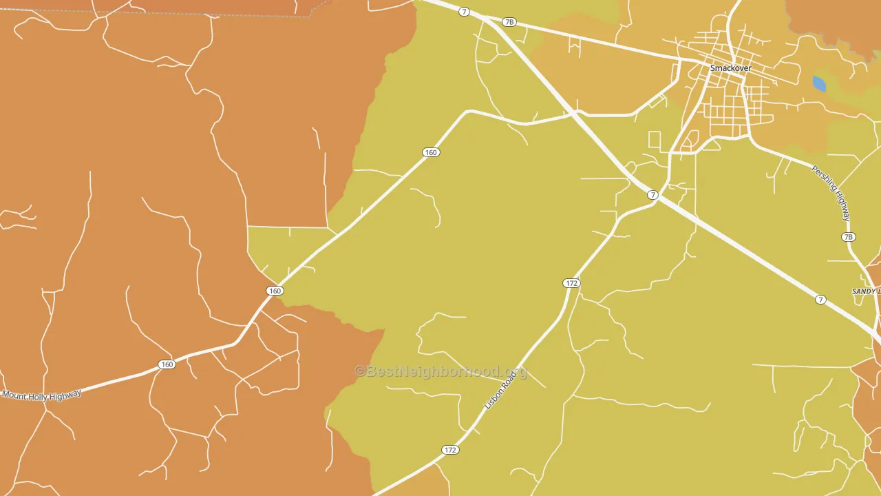 Map of the best neighborhoods in the Standard Umpstead area, with better matches in green and worse matches in red