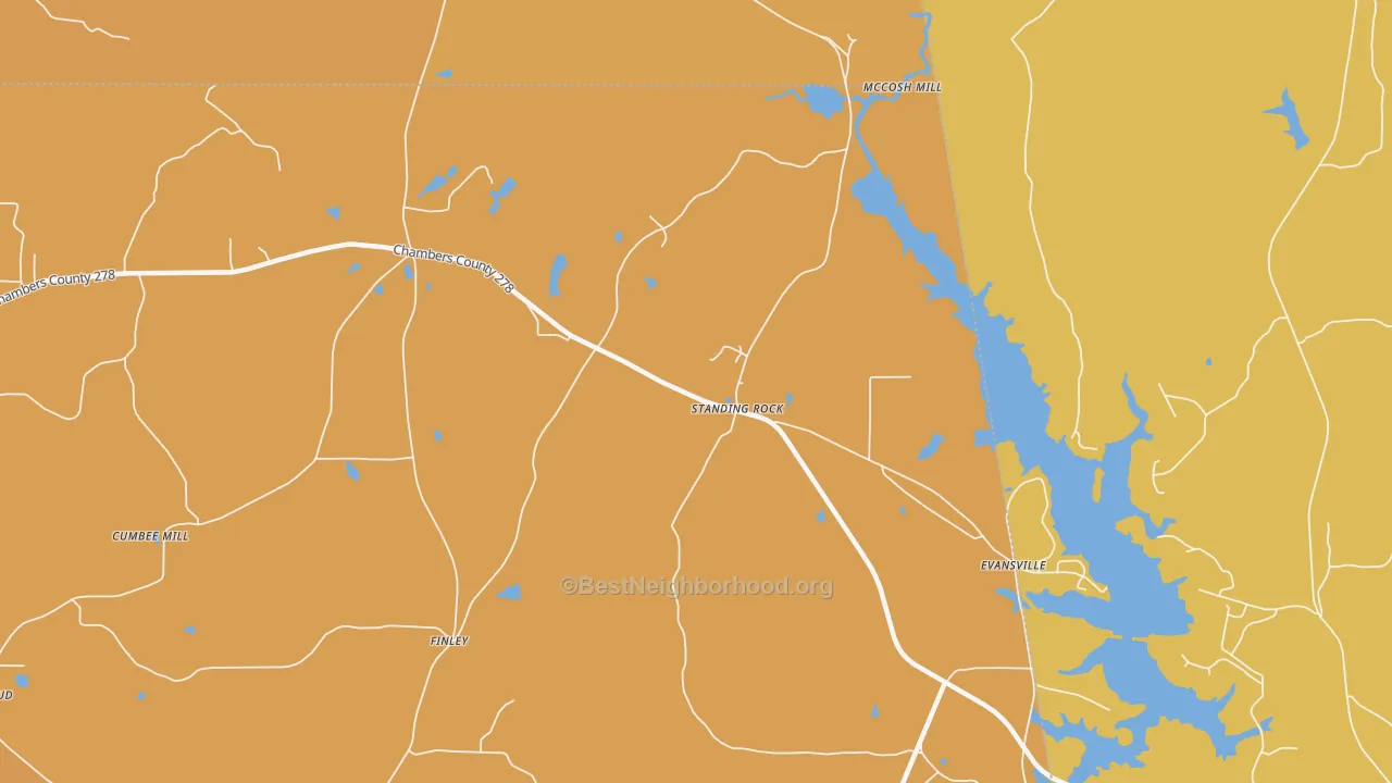 Map of the best neighborhoods in the Standing Rock area, with better matches in green and worse matches in red