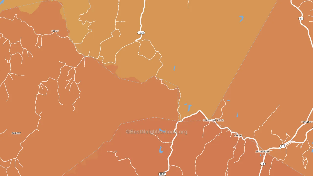 Map of the best neighborhoods in the Standing Rock area, with better matches in green and worse matches in red