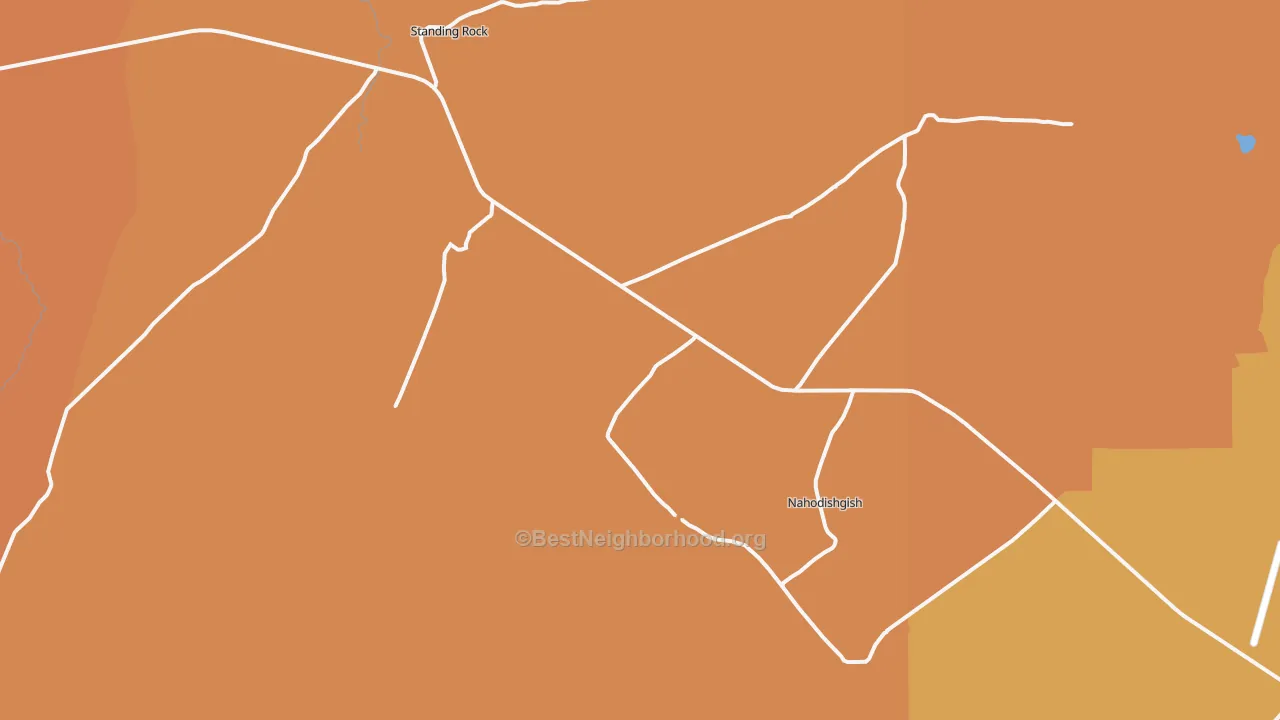 Map of the best neighborhoods in the Standing Rock area, with better matches in green and worse matches in red