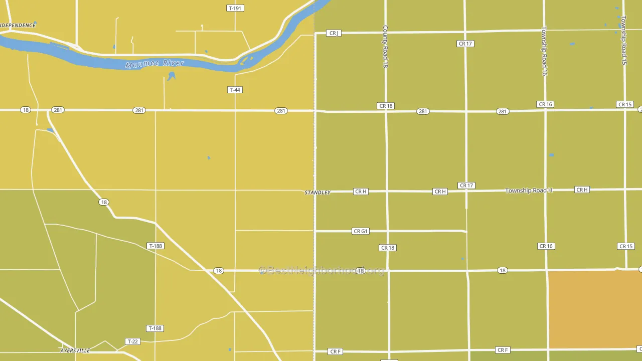 Map of the best neighborhoods in the Standley area, with better matches in green and worse matches in red