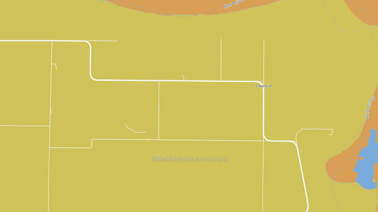 Map of the best neighborhoods in the Stanfield area, with better matches in green and worse matches in red