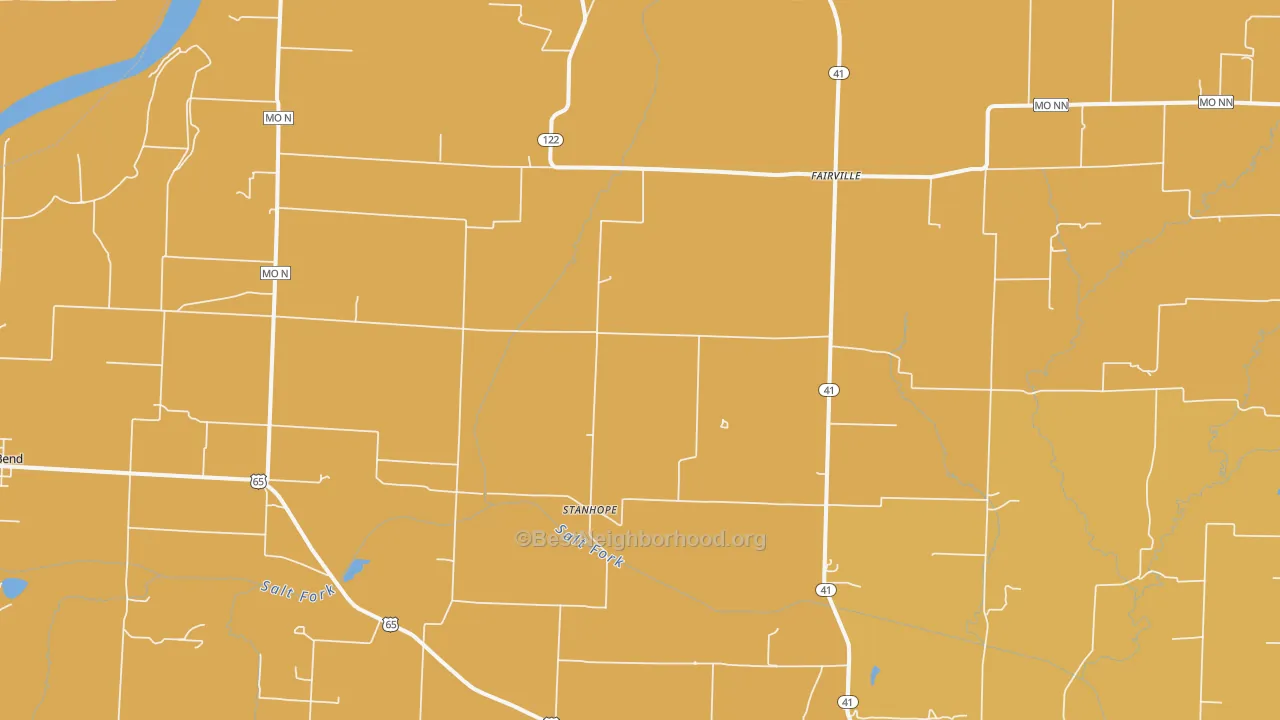 Map of the best neighborhoods in the Stanhope area, with better matches in green and worse matches in red