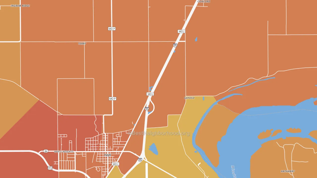 Map of the best neighborhoods in the Stanley area, with better matches in green and worse matches in red