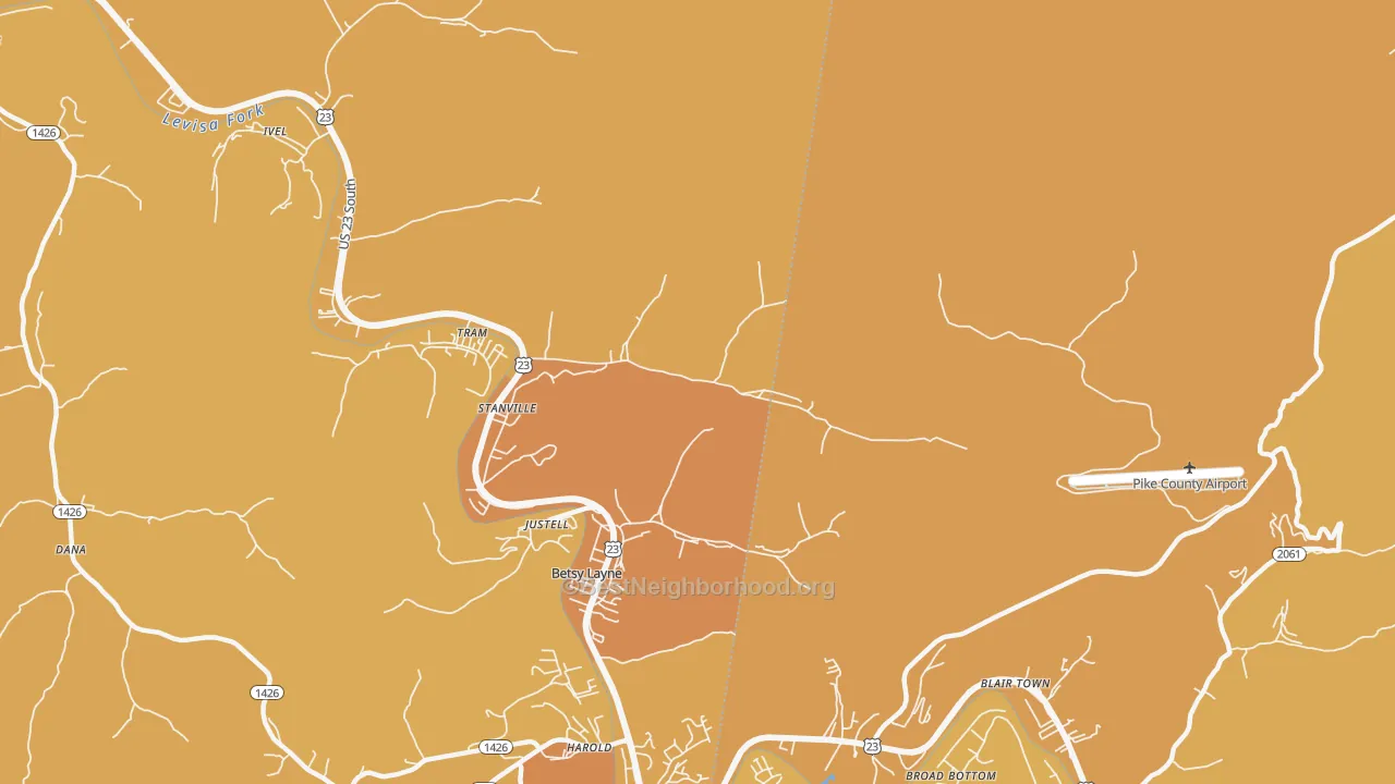 Map of the best neighborhoods in the Stanville area, with better matches in green and worse matches in red