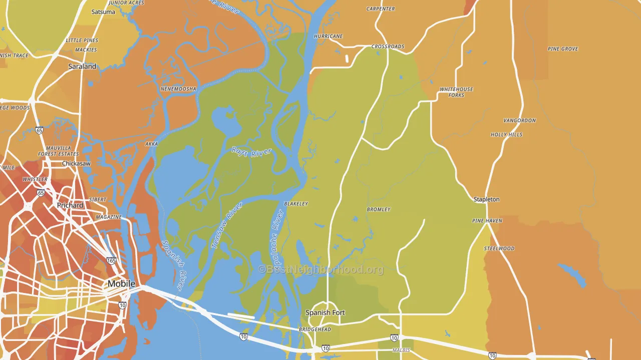 Map of the best neighborhoods in the Stapleton area, with better matches in green and worse matches in red