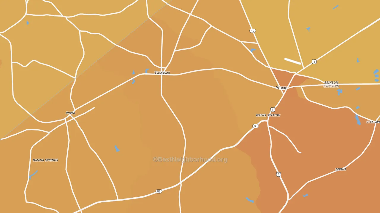 Map of the best neighborhoods in the Stapleton area, with better matches in green and worse matches in red