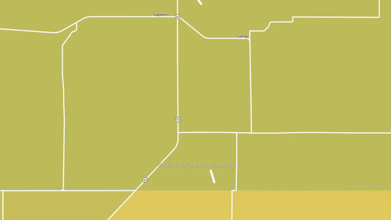 Map of the best neighborhoods in the Stapleton area, with better matches in green and worse matches in red