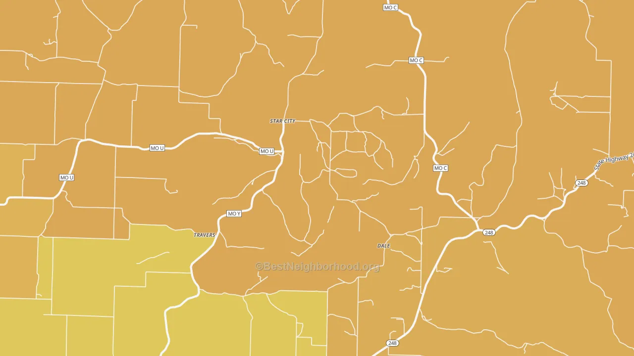 Map of the best neighborhoods in the Star City area, with better matches in green and worse matches in red