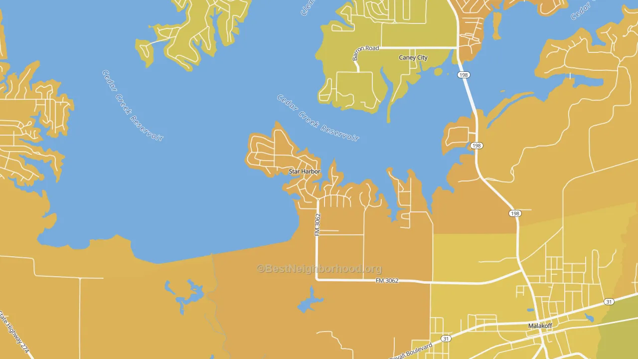 Map of the best neighborhoods in the Star Harbor area, with better matches in green and worse matches in red