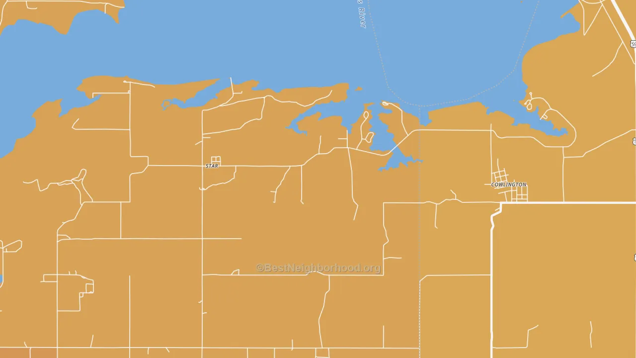 Map of the best neighborhoods in the Star area, with better matches in green and worse matches in red