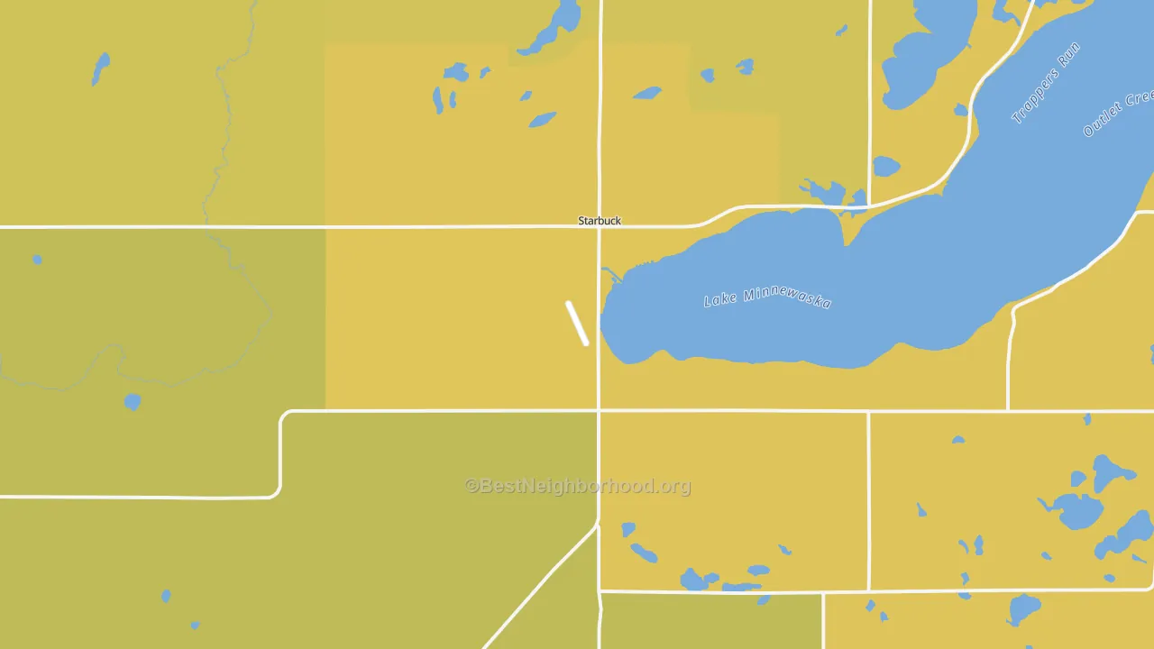 Map of the best neighborhoods in the Starbuck area, with better matches in green and worse matches in red