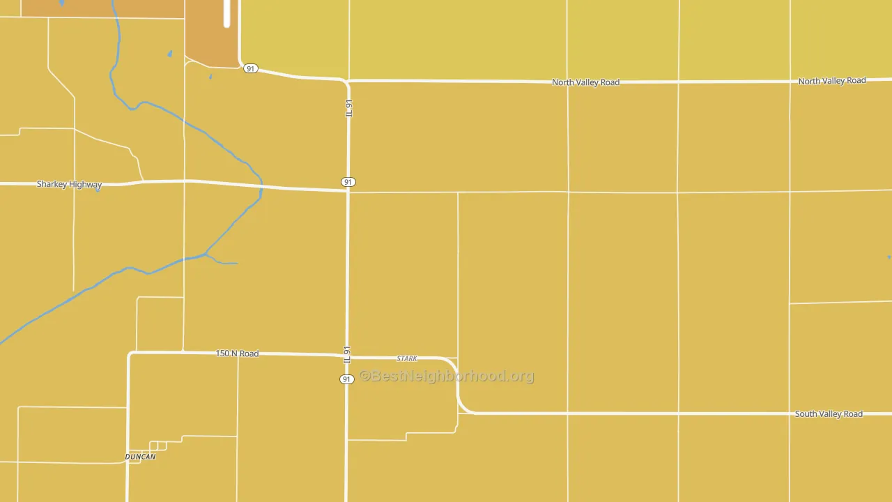 Map of the best neighborhoods in the Stark area, with better matches in green and worse matches in red