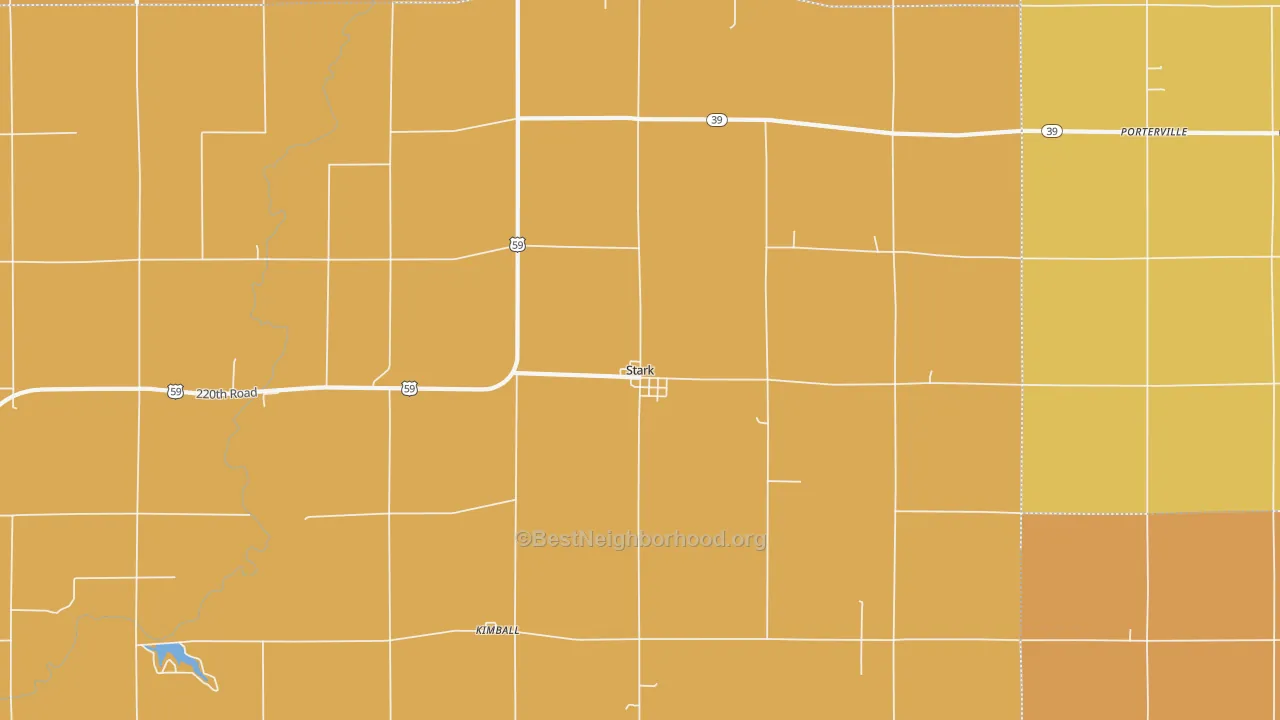 Map of the best neighborhoods in the Stark area, with better matches in green and worse matches in red