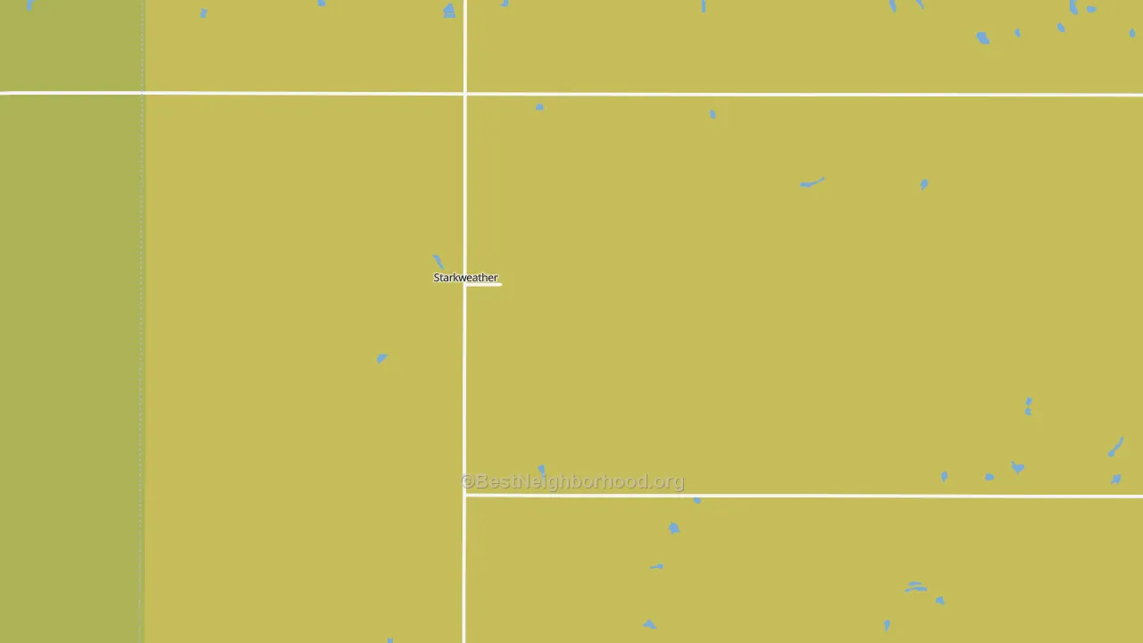 Map of the best neighborhoods in the Starkweather area, with better matches in green and worse matches in red