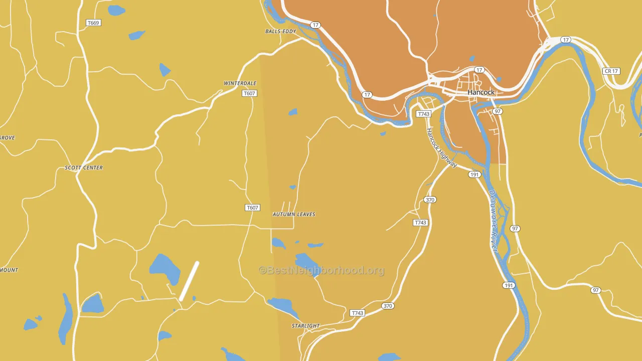 Map of the best neighborhoods in the Starlight area, with better matches in green and worse matches in red