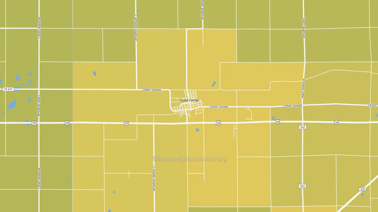 Map of the best neighborhoods in the State Center area, with better matches in green and worse matches in red