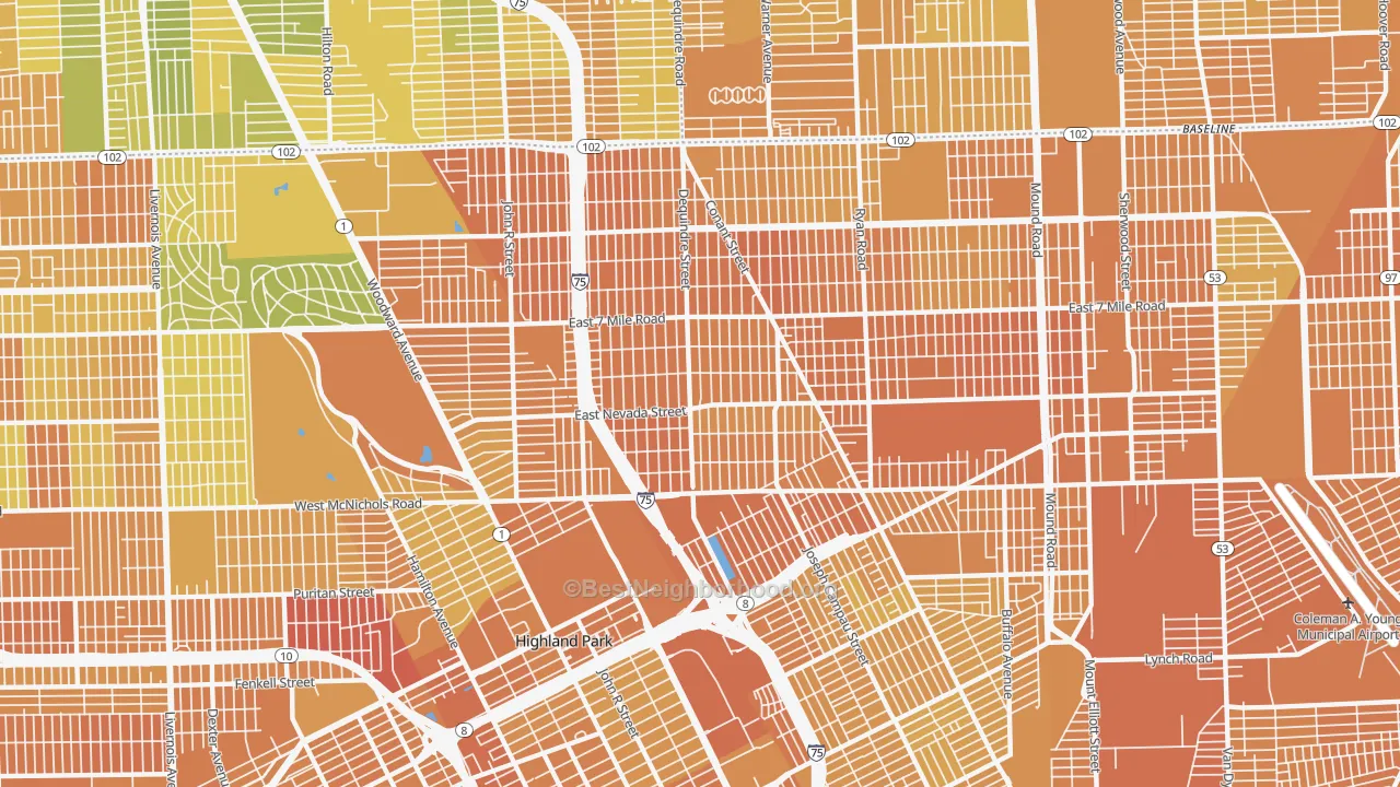 Map of the best neighborhoods in the State Fair-Nolan, Highland Park area, with better matches in green and worse matches in red