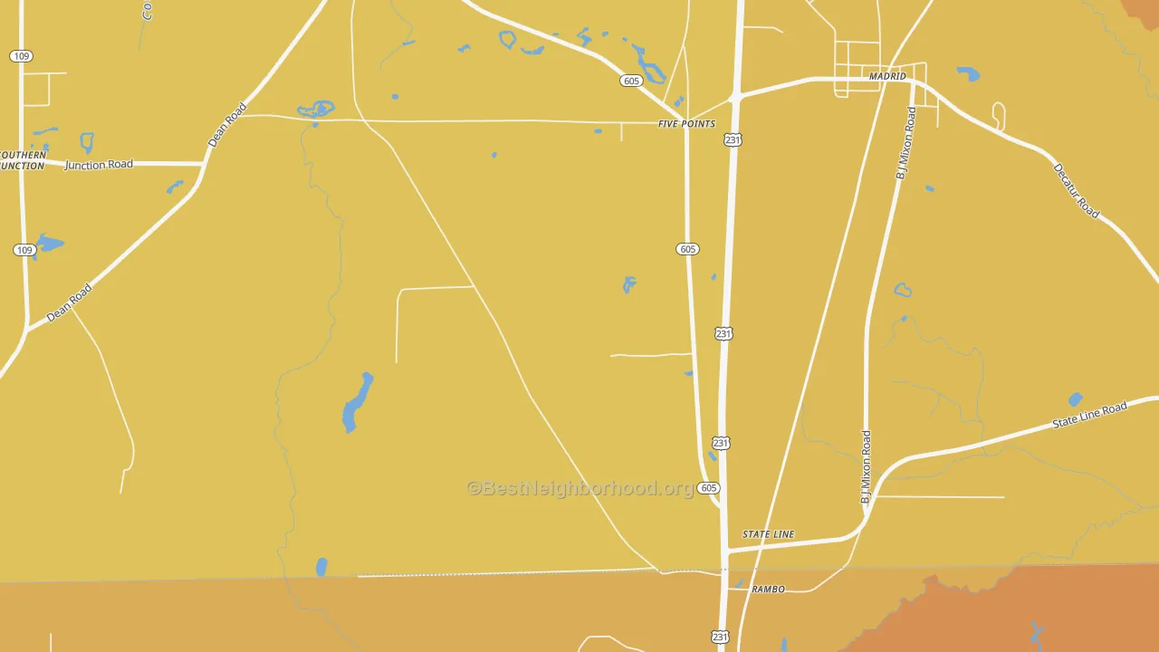 Map of the best neighborhoods in the State Line area, with better matches in green and worse matches in red