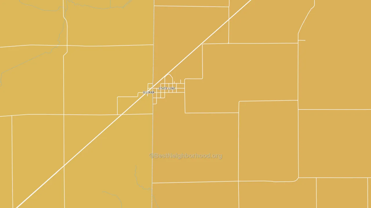 Map of the best neighborhoods in the State Line City area, with better matches in green and worse matches in red