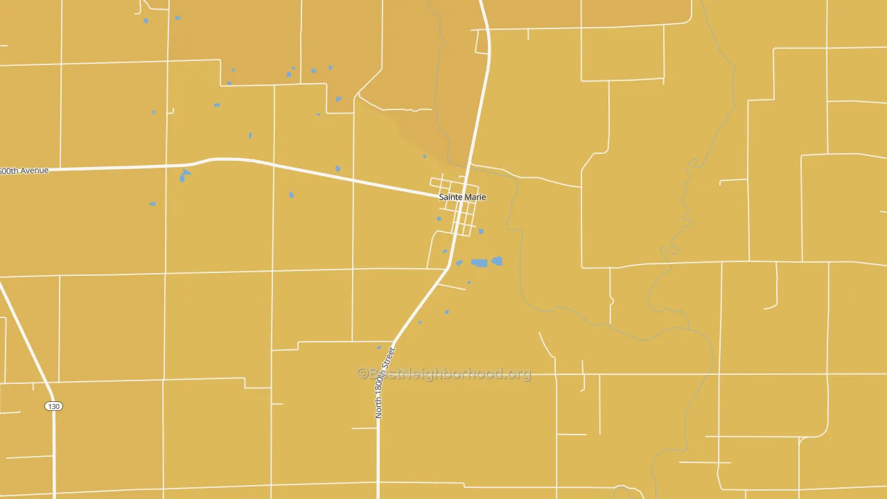 Map of the best neighborhoods in the Ste. Marie area, with better matches in green and worse matches in red