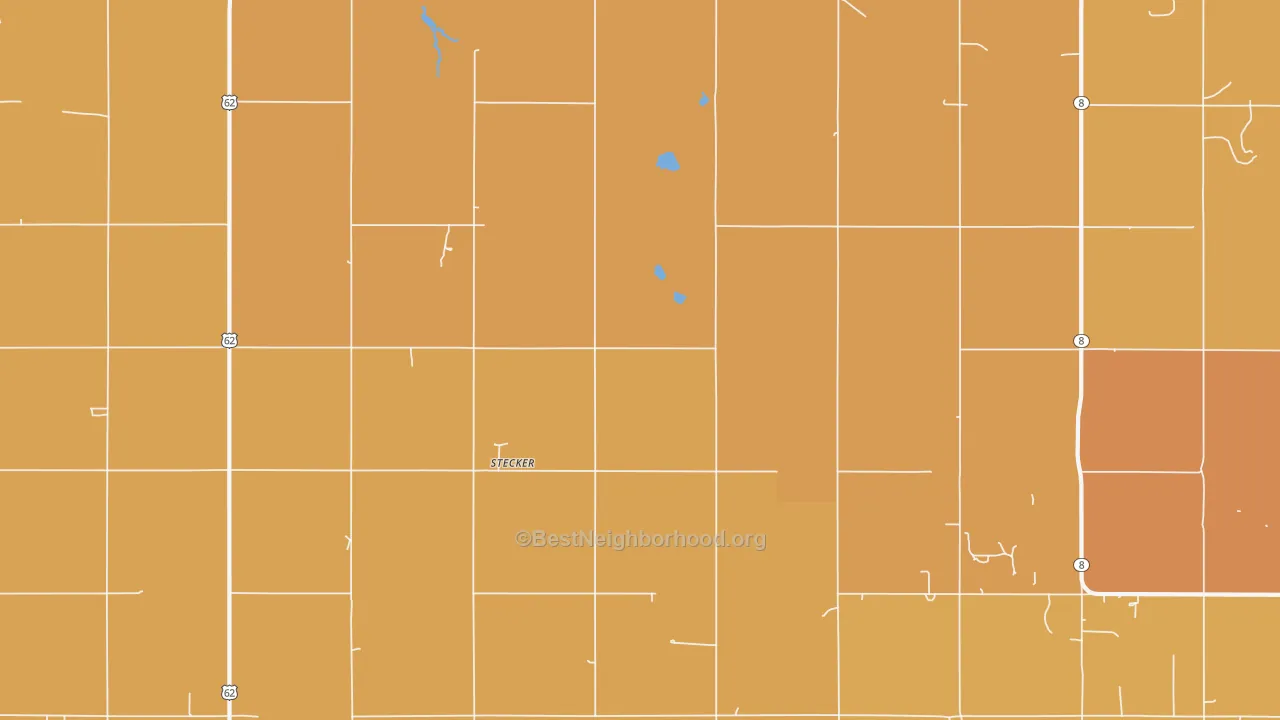Map of the best neighborhoods in the Stecker area, with better matches in green and worse matches in red
