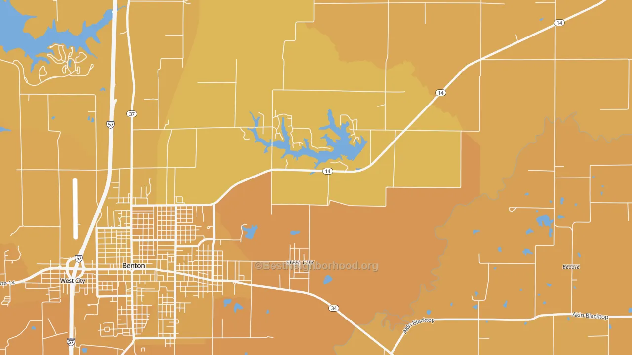 Map of the best neighborhoods in the Steel City area, with better matches in green and worse matches in red