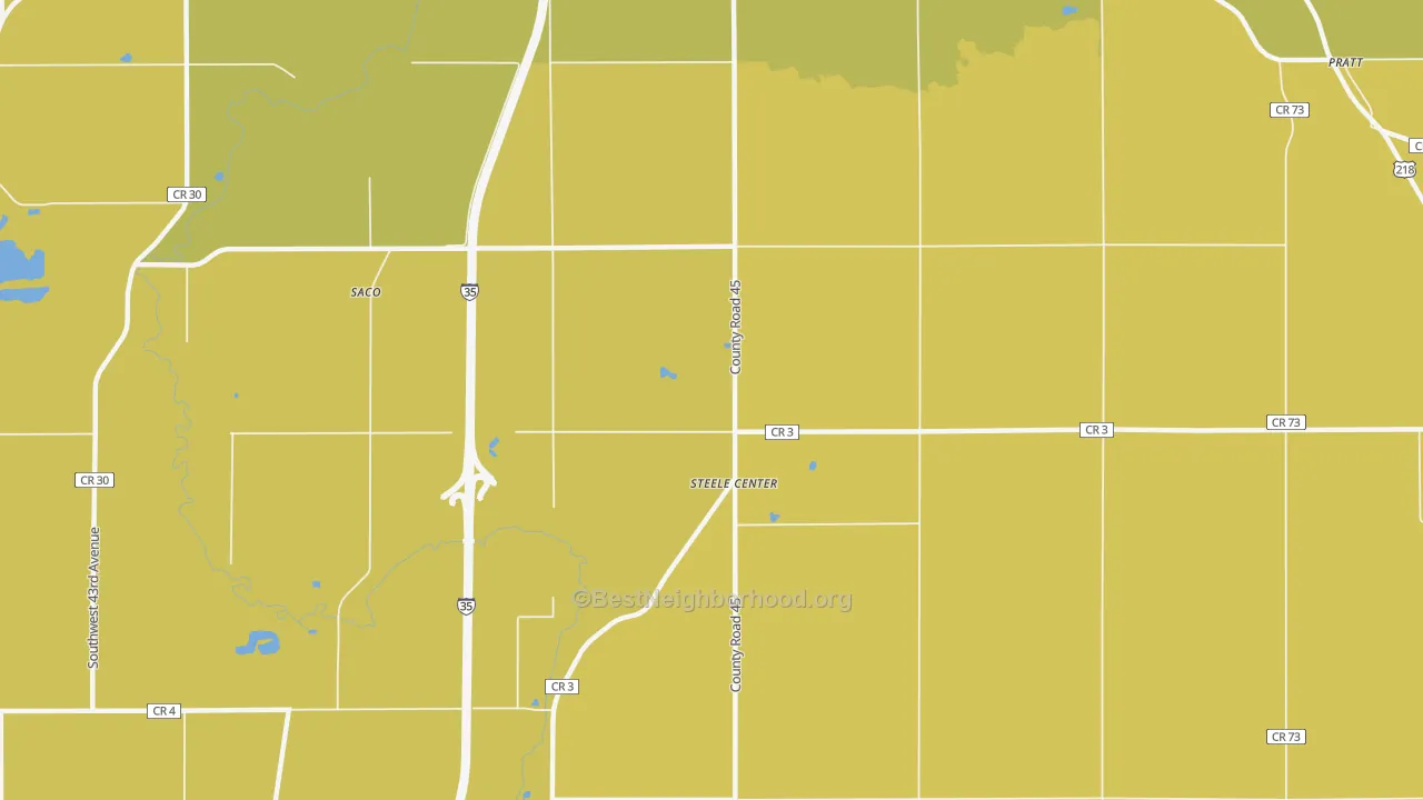 Map of the best neighborhoods in the Steele Center area, with better matches in green and worse matches in red