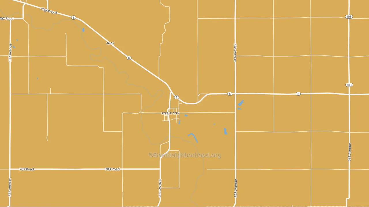 Map of the best neighborhoods in the Steele City area, with better matches in green and worse matches in red