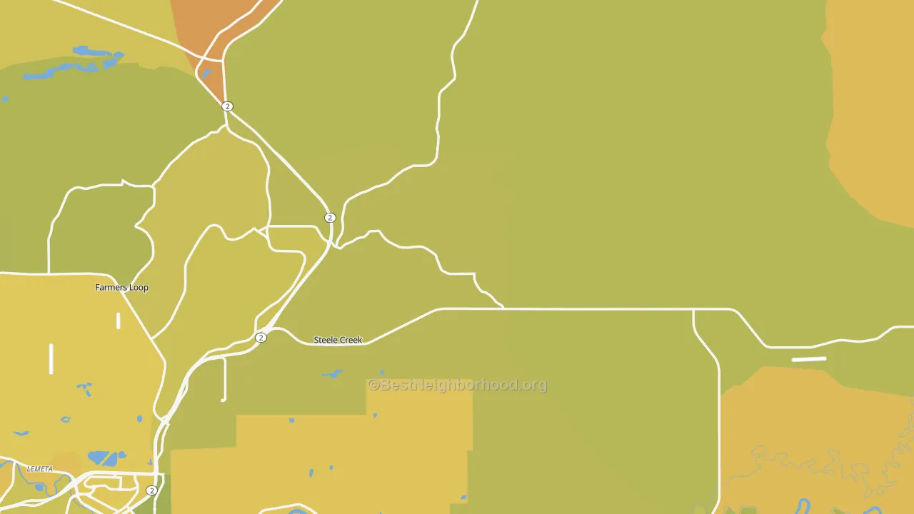 Map of the best neighborhoods in the Steele Creek area, with better matches in green and worse matches in red