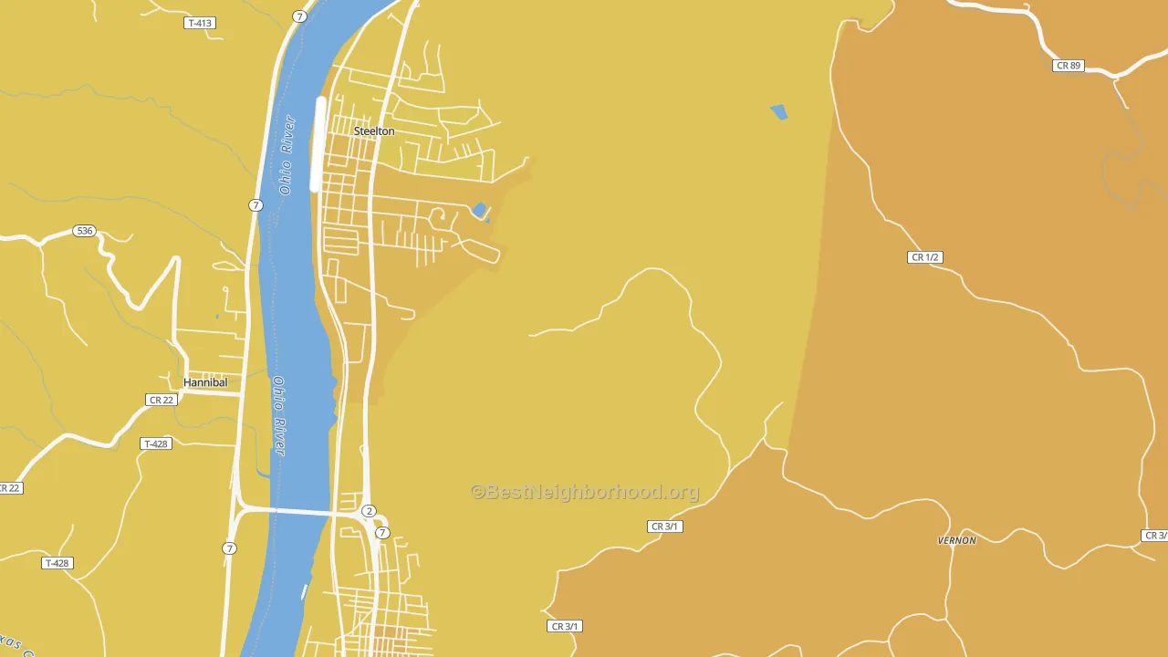Map of the best neighborhoods in the Steelton area, with better matches in green and worse matches in red
