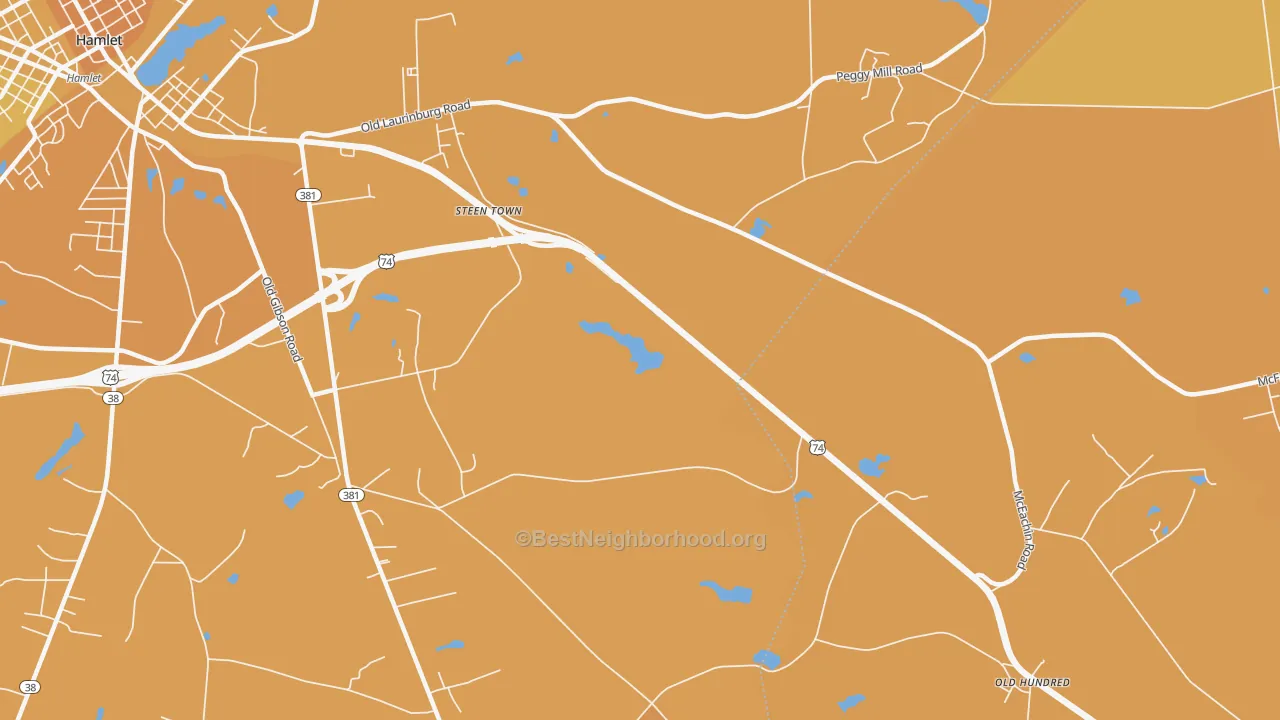 Map of the best neighborhoods in the Steen Town area, with better matches in green and worse matches in red
