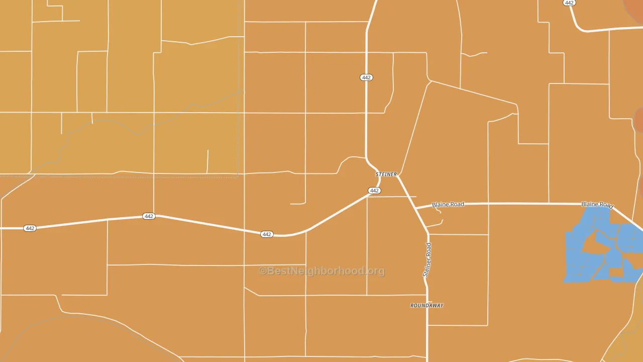 Map of the best neighborhoods in the Steiner area, with better matches in green and worse matches in red